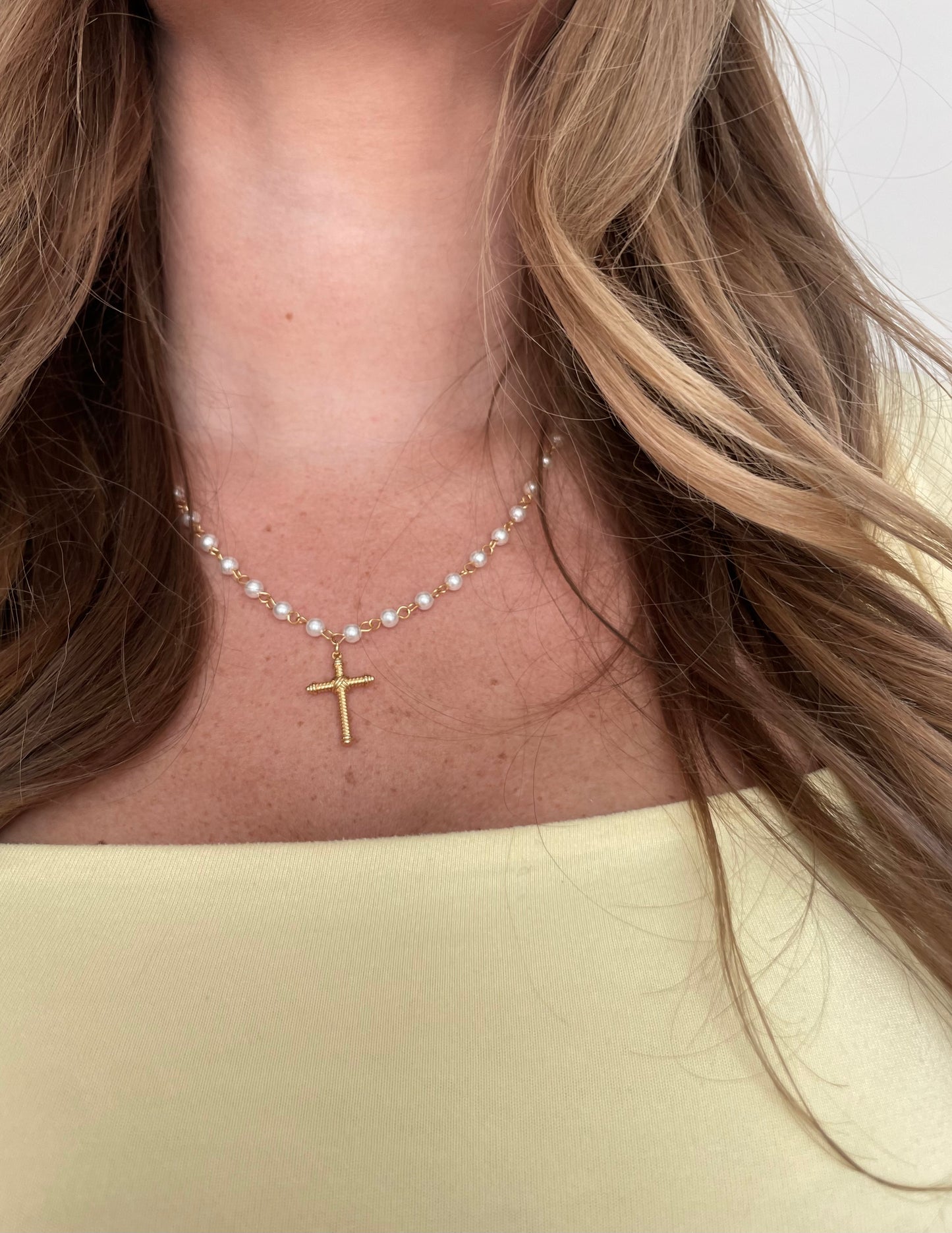 Pearl Gold Cross Pendant Necklace